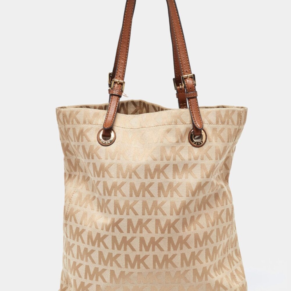 MICHAEL Michael Kors Beige/Brown Signature Canvas and Leather North South Tote
